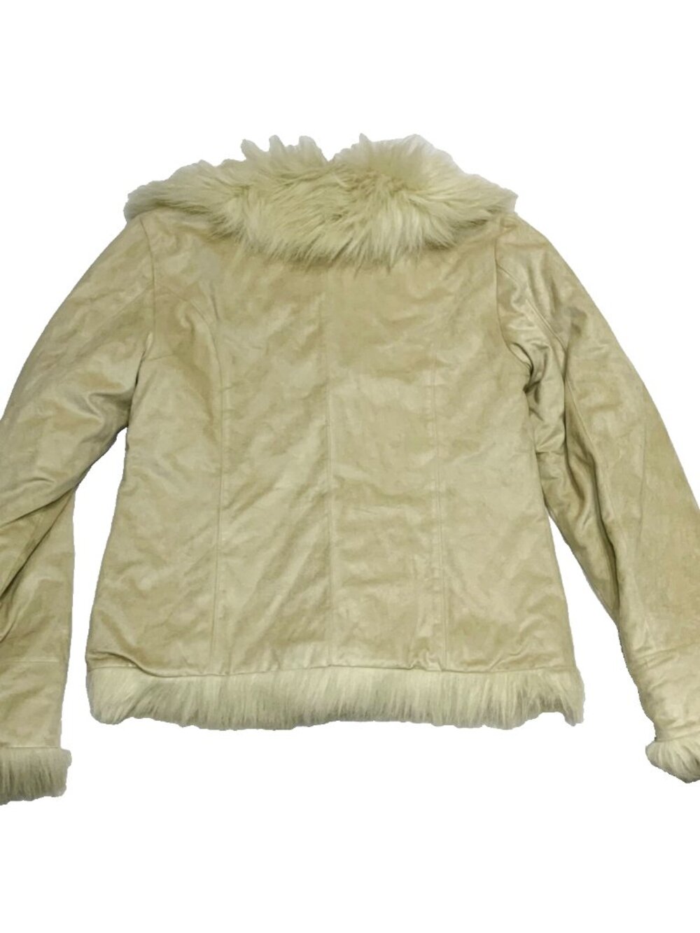 Vintage Roxy Faux Fur Trim Suede Jacket Y2K Boho Penny Lane Style Size L Beige - Picture 3 of 9